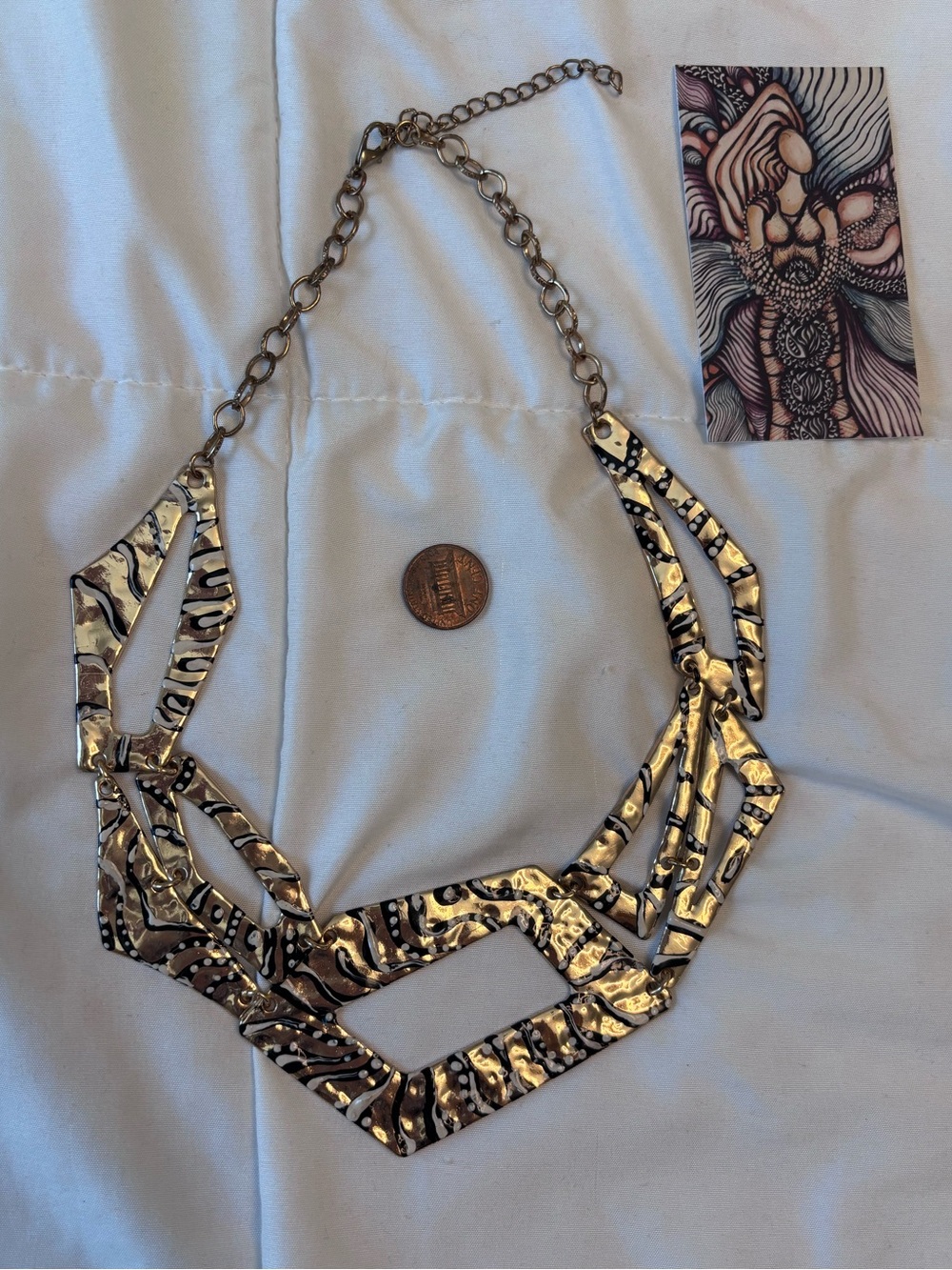 Hand painted Statement Gold-Tone Geometric Necklace